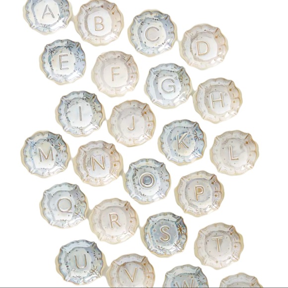 New Anthropologie Stellar Monogram ' C ' Blue Gray Stoneware Trinket Dish - Picture 2 of 3